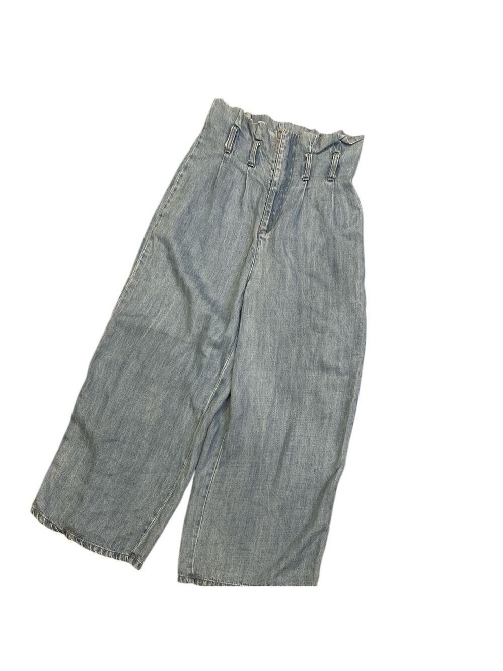 SYBILLA sz 8 (EU 38) faded blue paper bag front zip wide leg jeans